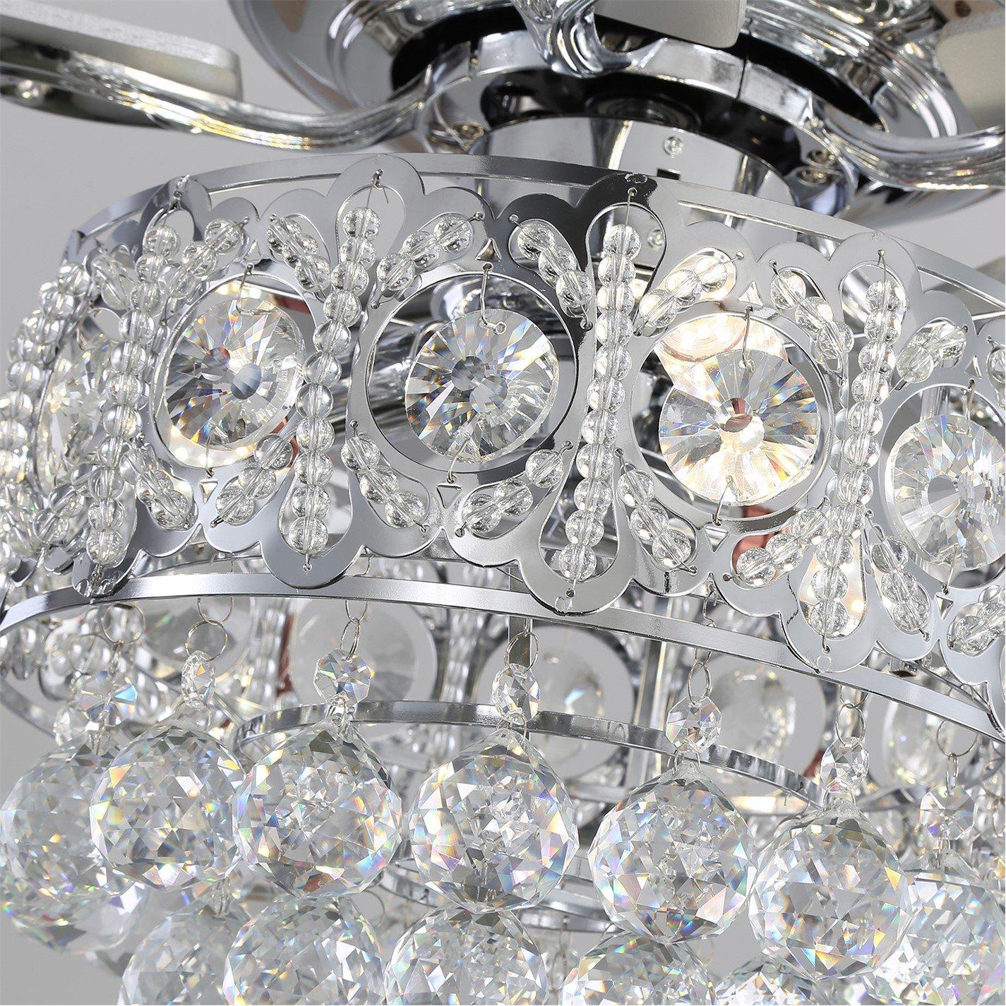 Silver - Kabinet UK - Modern Crystal 3-Light Ceiling Fan with Remote - 2