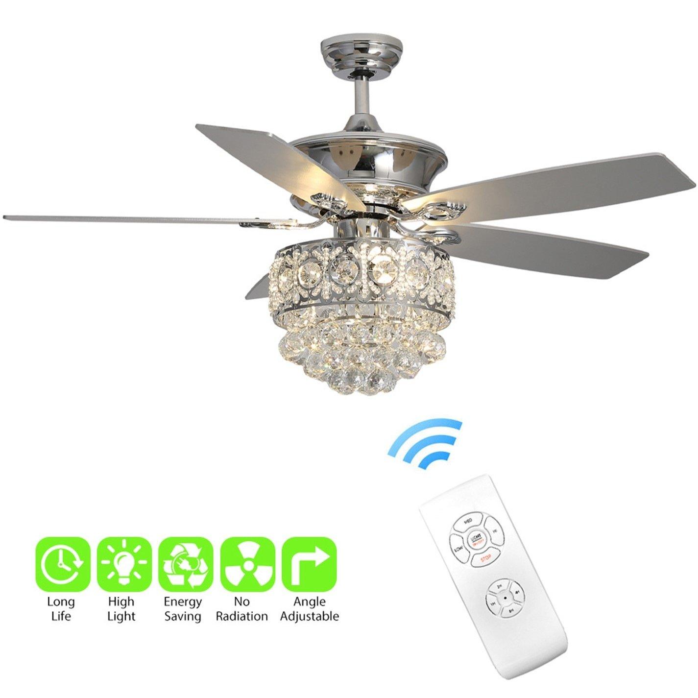 Silver - Kabinet UK - Modern Crystal 3-Light Ceiling Fan with Remote - 4