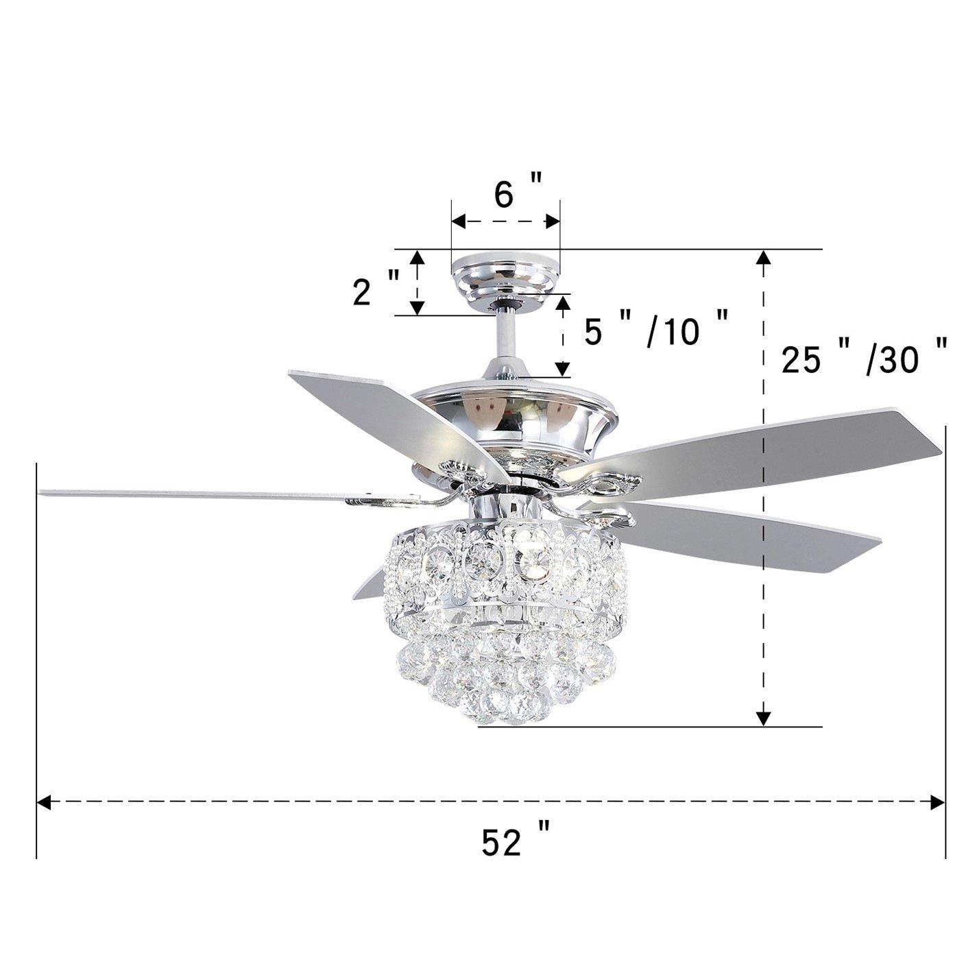 Silver - Kabinet UK - Modern Crystal 3-Light Ceiling Fan with Remote - 5