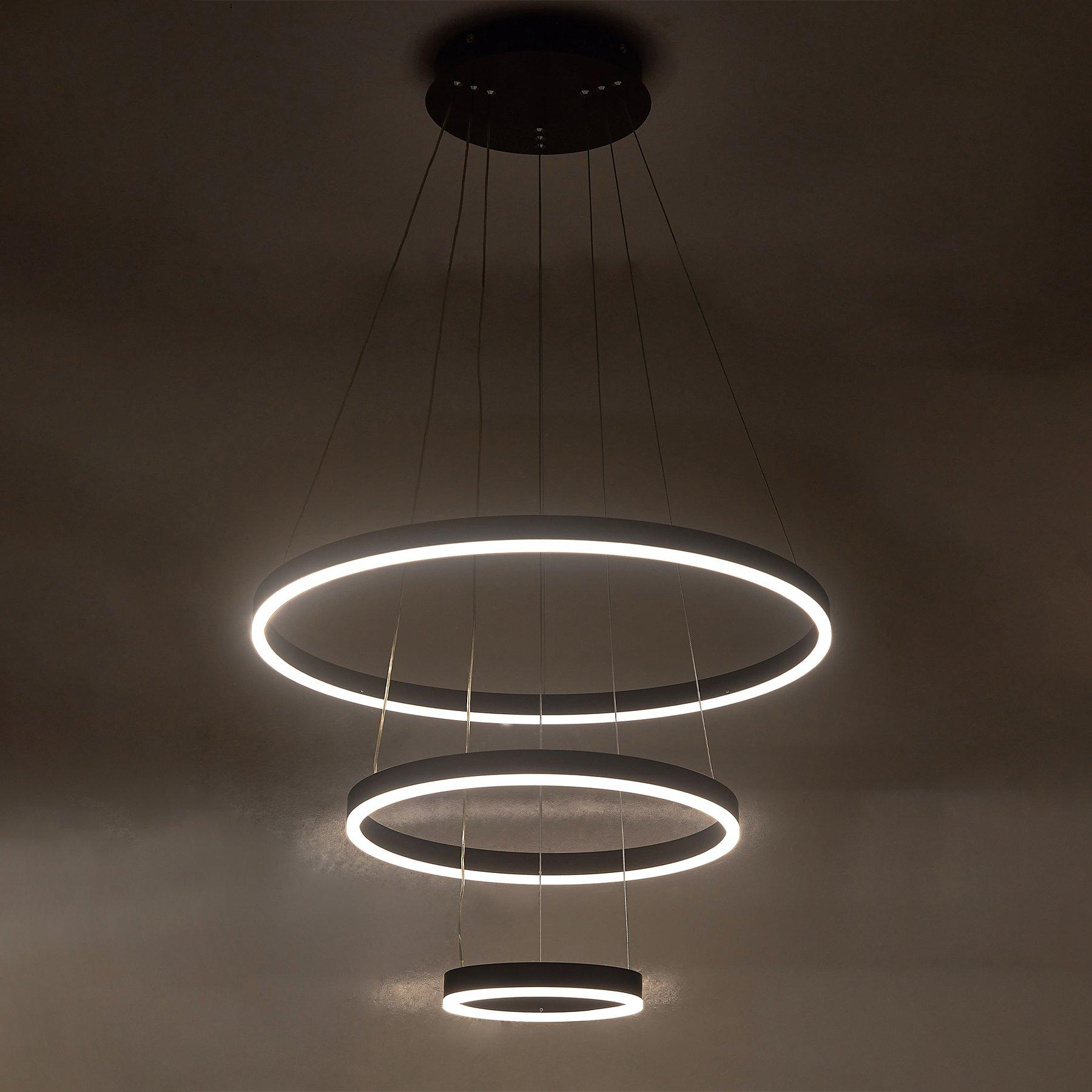 Black - Kabinet UK - Modern 3-Ring Aluminum Round Hanging LED Pendant - 1