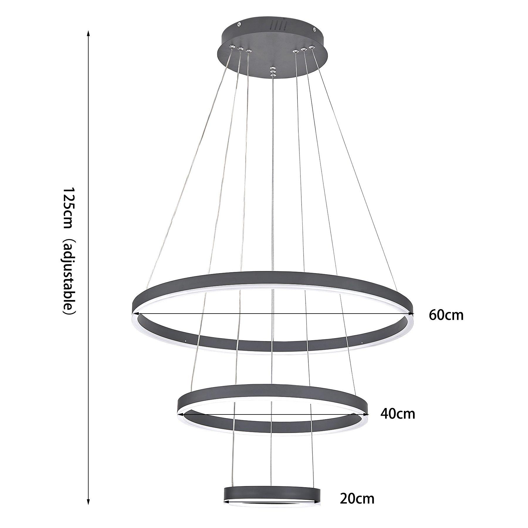 Black - Kabinet UK - Modern 3-Ring Aluminum Round Hanging LED Pendant - 7
