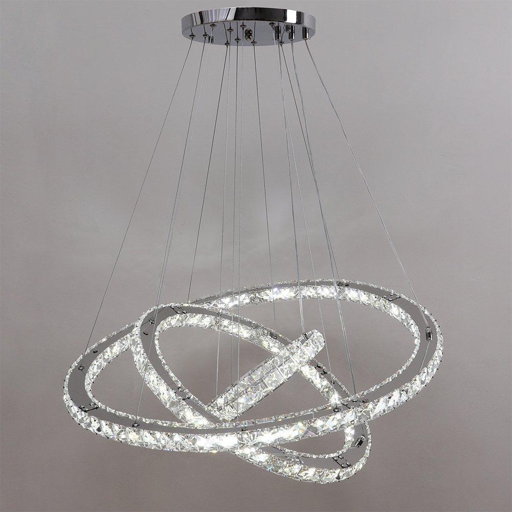 White - Kabinet UK - Modern 3-Tier Adjustable Crystal LED Pendant Light - 1