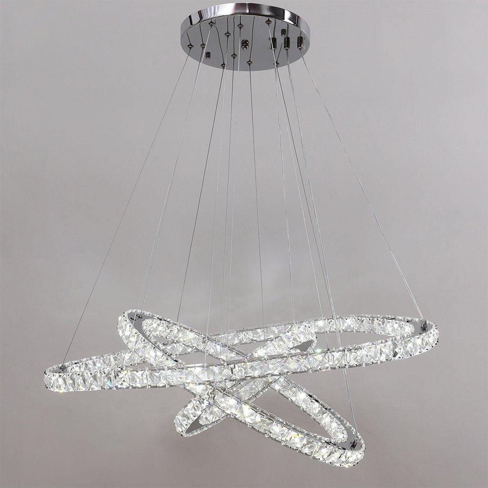 White - Kabinet UK - Modern 3-Tier Adjustable Crystal LED Pendant Light - 3