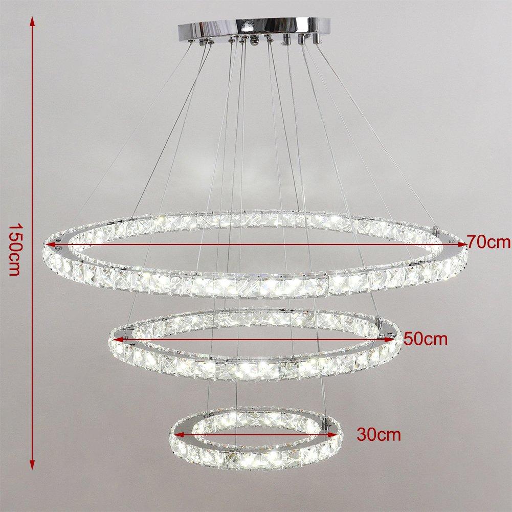White - Kabinet UK - Modern 3-Tier Adjustable Crystal LED Pendant Light - 5