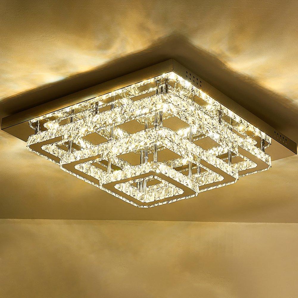 Silver - Kabinet UK - Square Large Glamorous Crystal LED Ceiling Light - 1