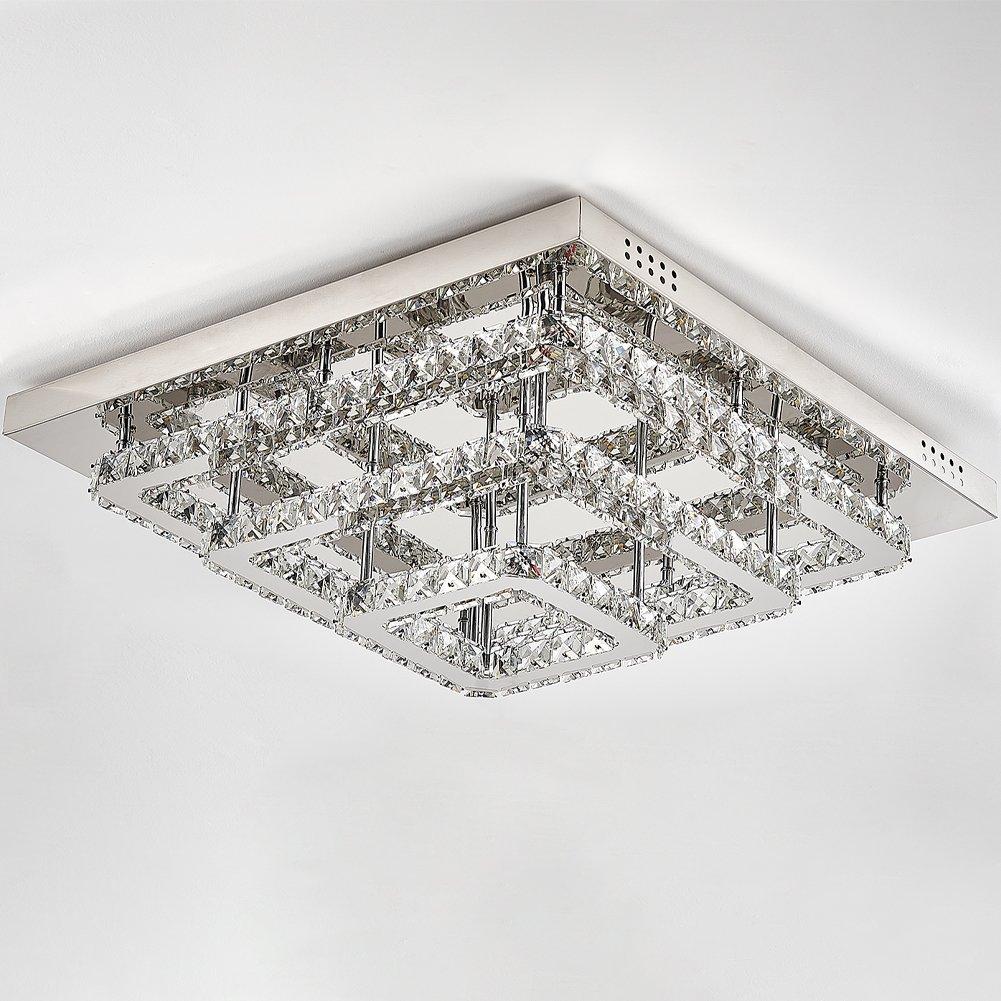 Silver - Kabinet UK - Square Large Glamorous Crystal LED Ceiling Light - 2
