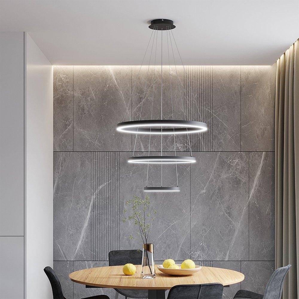 Black - Kabinet UK - Modern 3-Ring Aluminum Round LED Pendant Light - 1