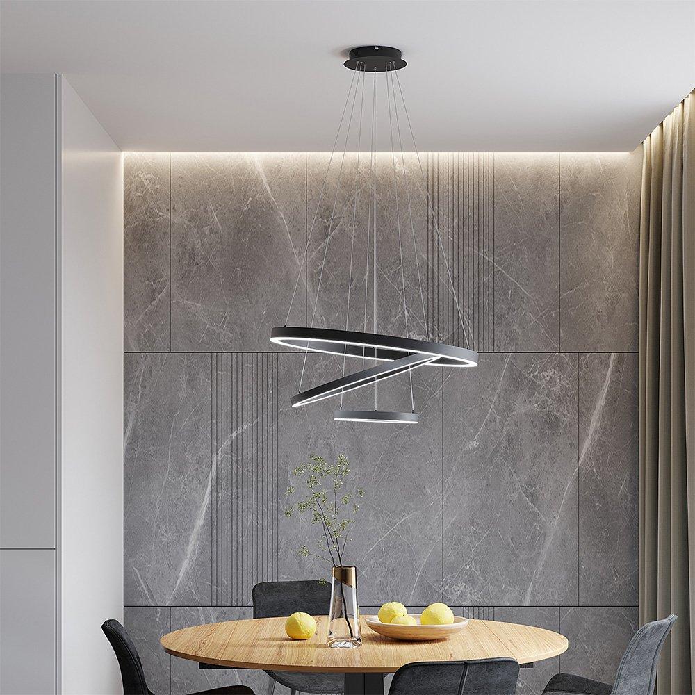 Black - Kabinet UK - Modern 3-Ring Aluminum Round LED Pendant Light - 2