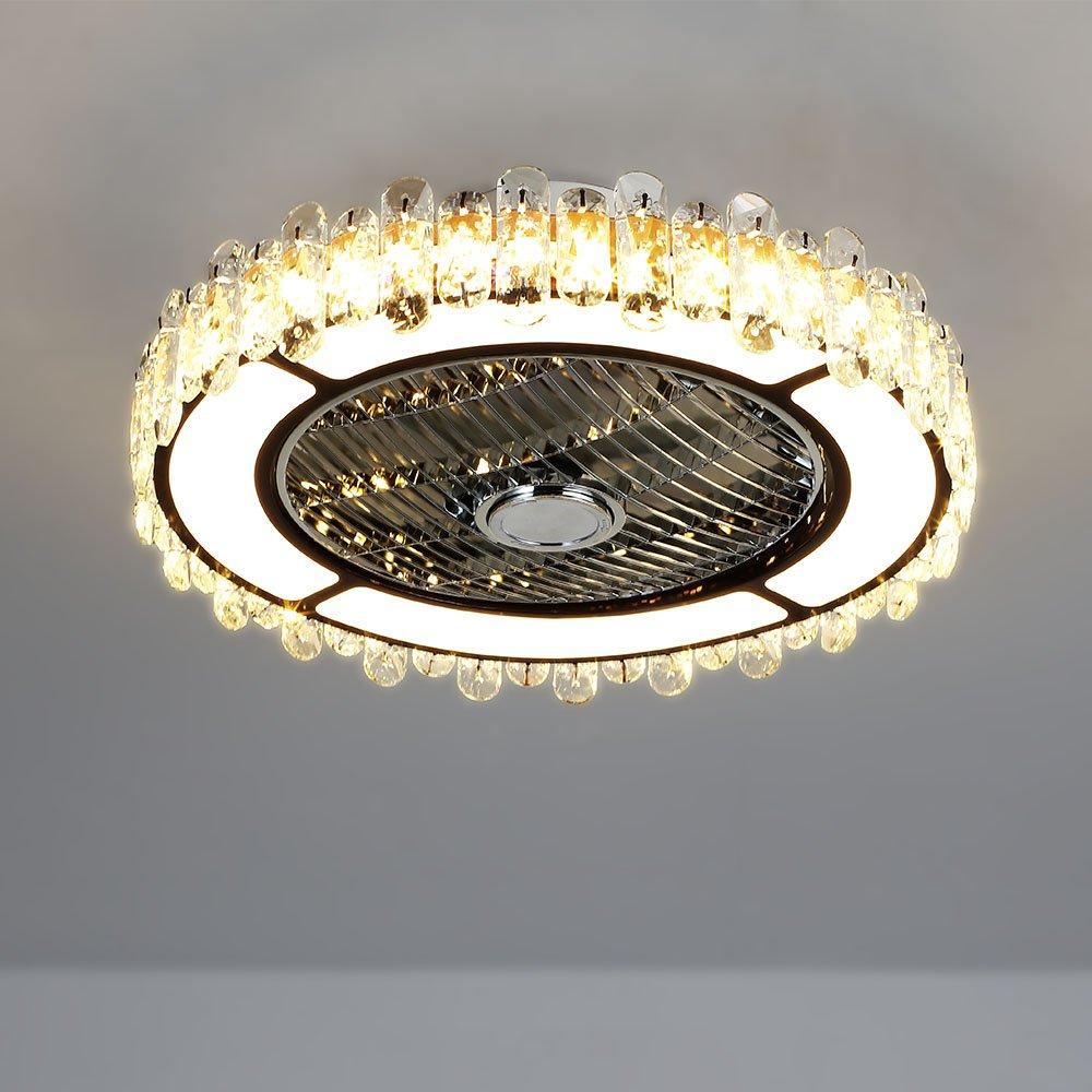 Brown - Kabinet UK - Round Crystal Flush Mount LED Ceiling Fan Light - 1