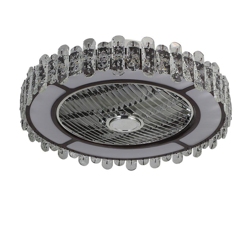 Brown - Kabinet UK - Round Crystal Flush Mount LED Ceiling Fan Light - 2