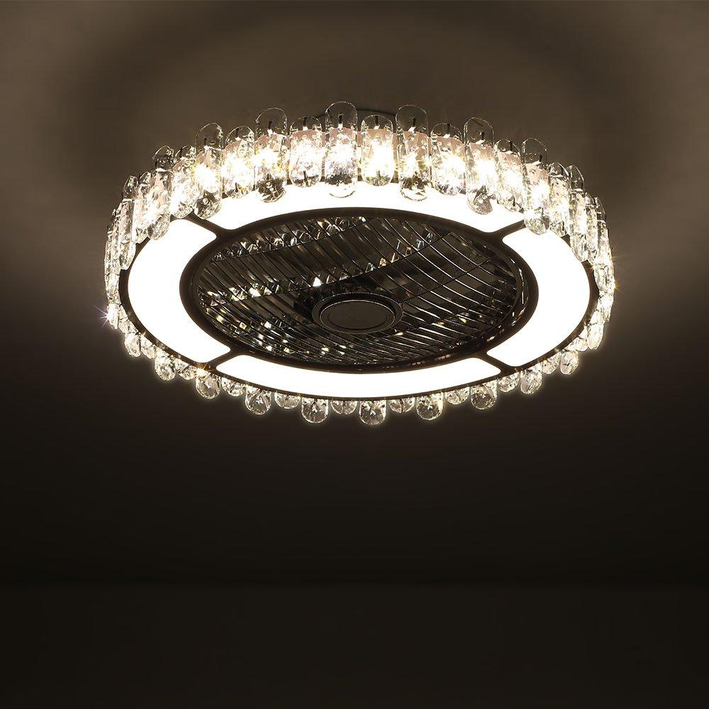 Brown - Kabinet UK - Round Crystal Flush Mount LED Ceiling Fan Light - 3