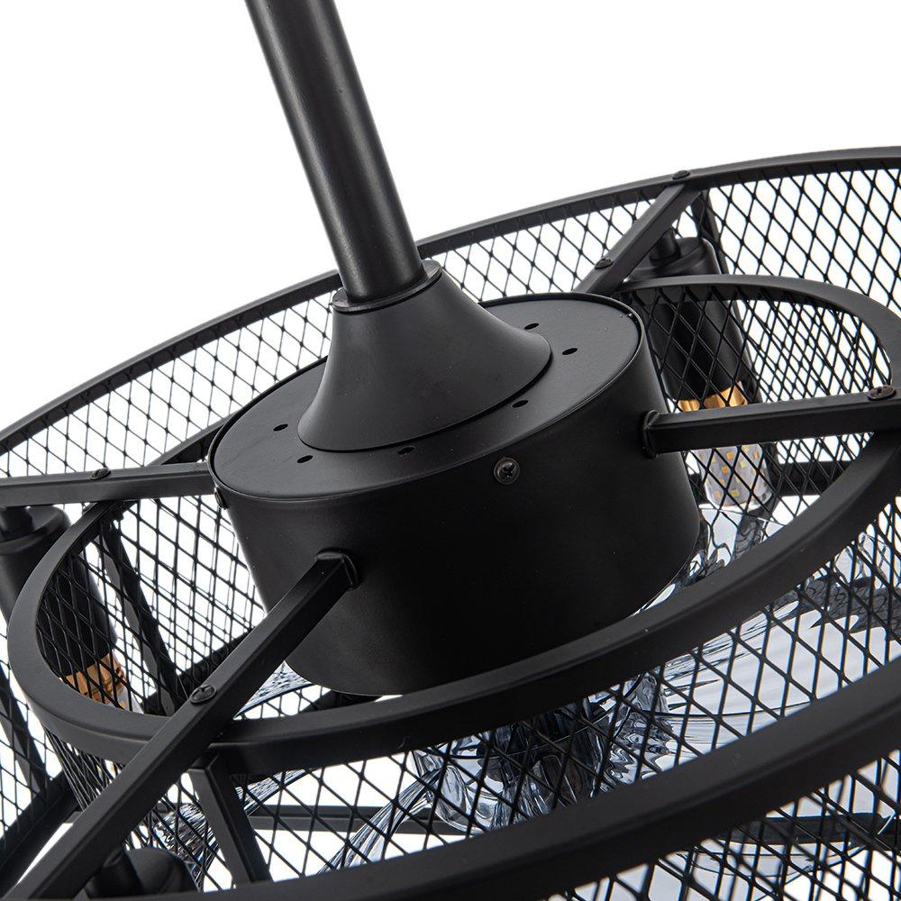 Black - Kabinet UK - Black Metal Industrial Ceiling Fan with Lights - 6