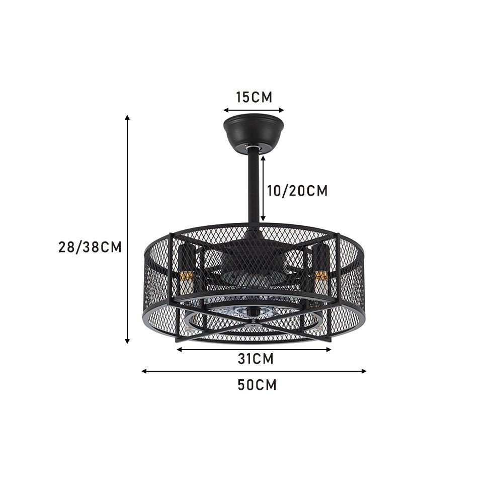 Black - Kabinet UK - Black Metal Industrial Ceiling Fan with Lights - 7