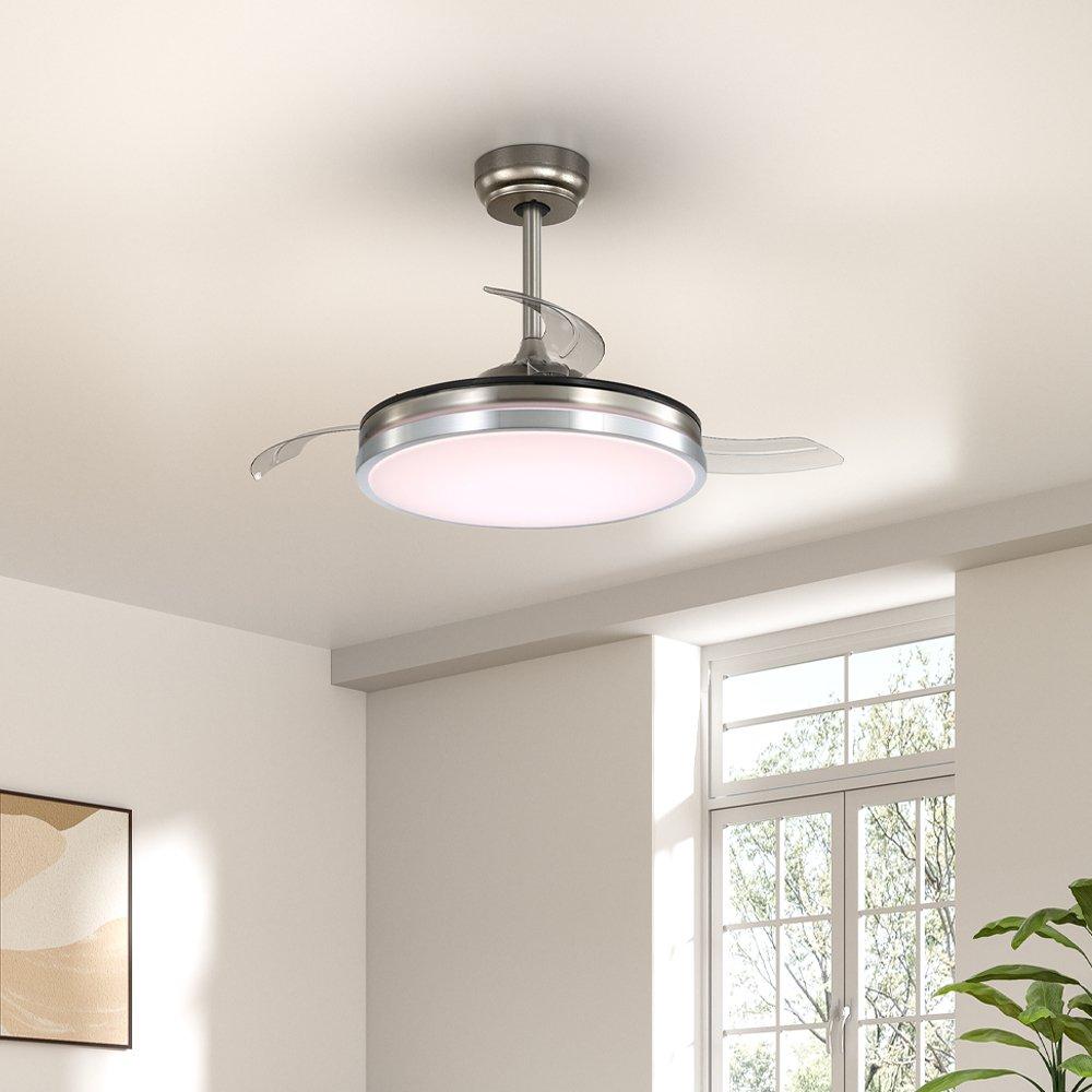 Silver - Kabinet UK - Acrylic Ceiling Fan Light with Retractable Blades - 1
