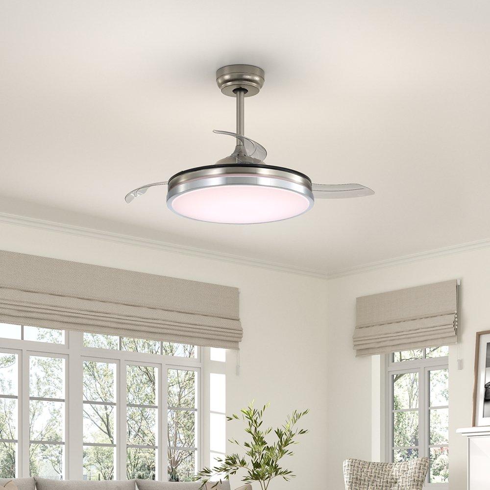 Silver - Kabinet UK - Acrylic Ceiling Fan Light with Retractable Blades - 2