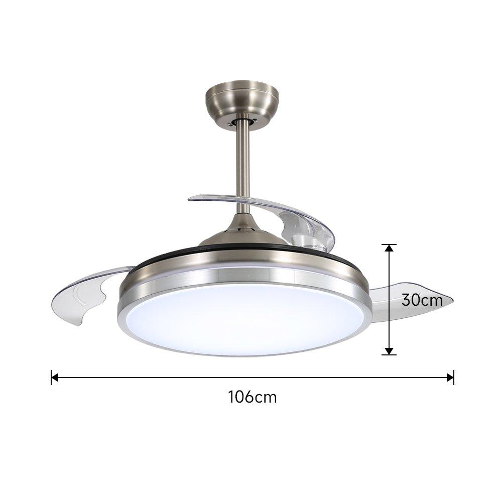 Silver - Kabinet UK - Acrylic Ceiling Fan Light with Retractable Blades - 9