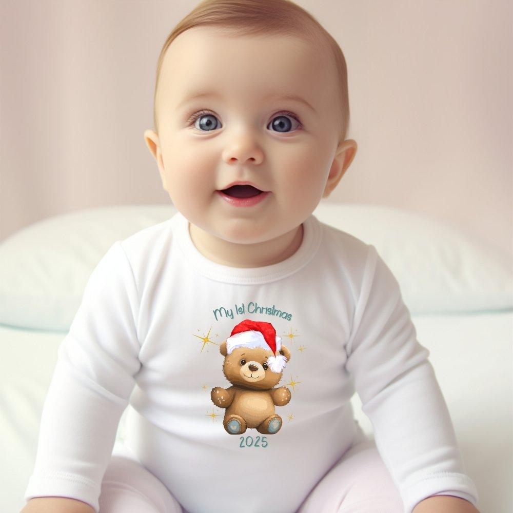 White - Aye Do Gifts - Happy 1st Christmas Teddy Baby Grow 7746-BBYgrow - 1