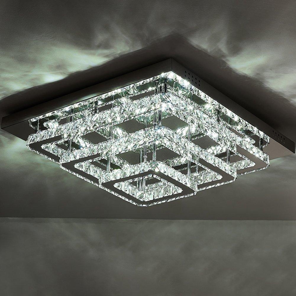 Kabinet Uk  Large Square Crystal Led Ceiling Light - Silver