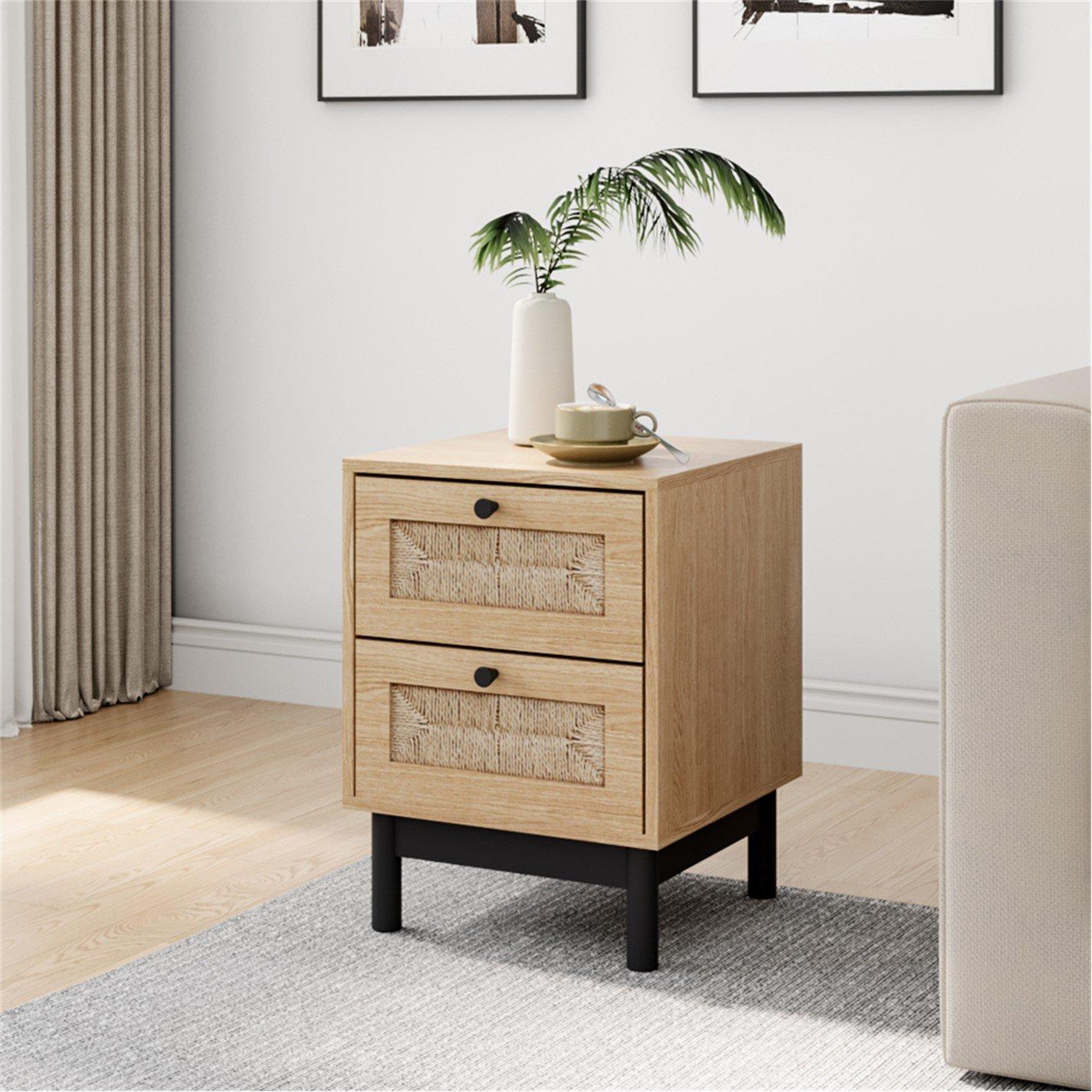 Beige - Kabinet UK - Woven Storage Cabinet with 2 Drawers - 2