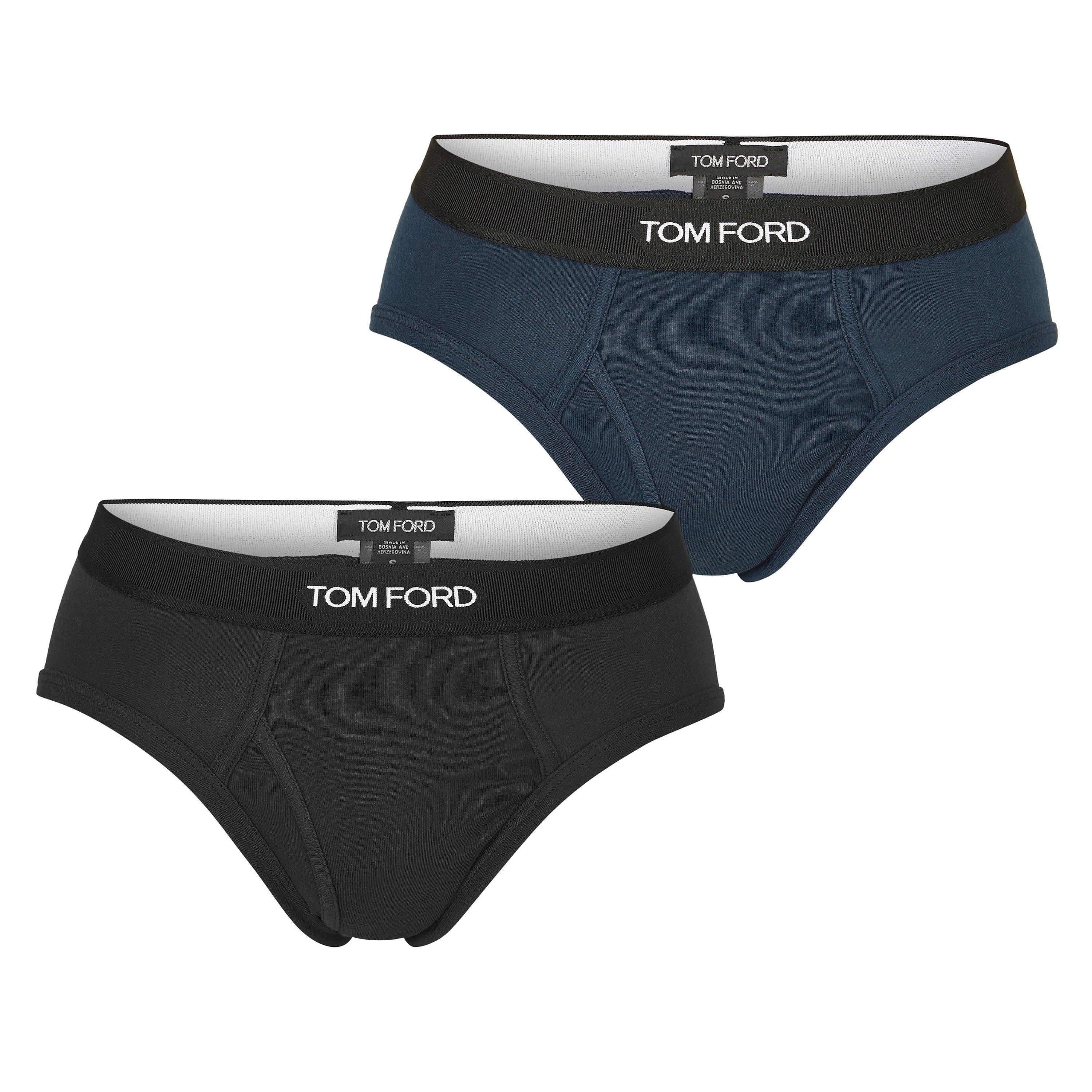 Tom Ford Men's Plain Cotton Briefs, 2-Pack - Black/Navy - Medium