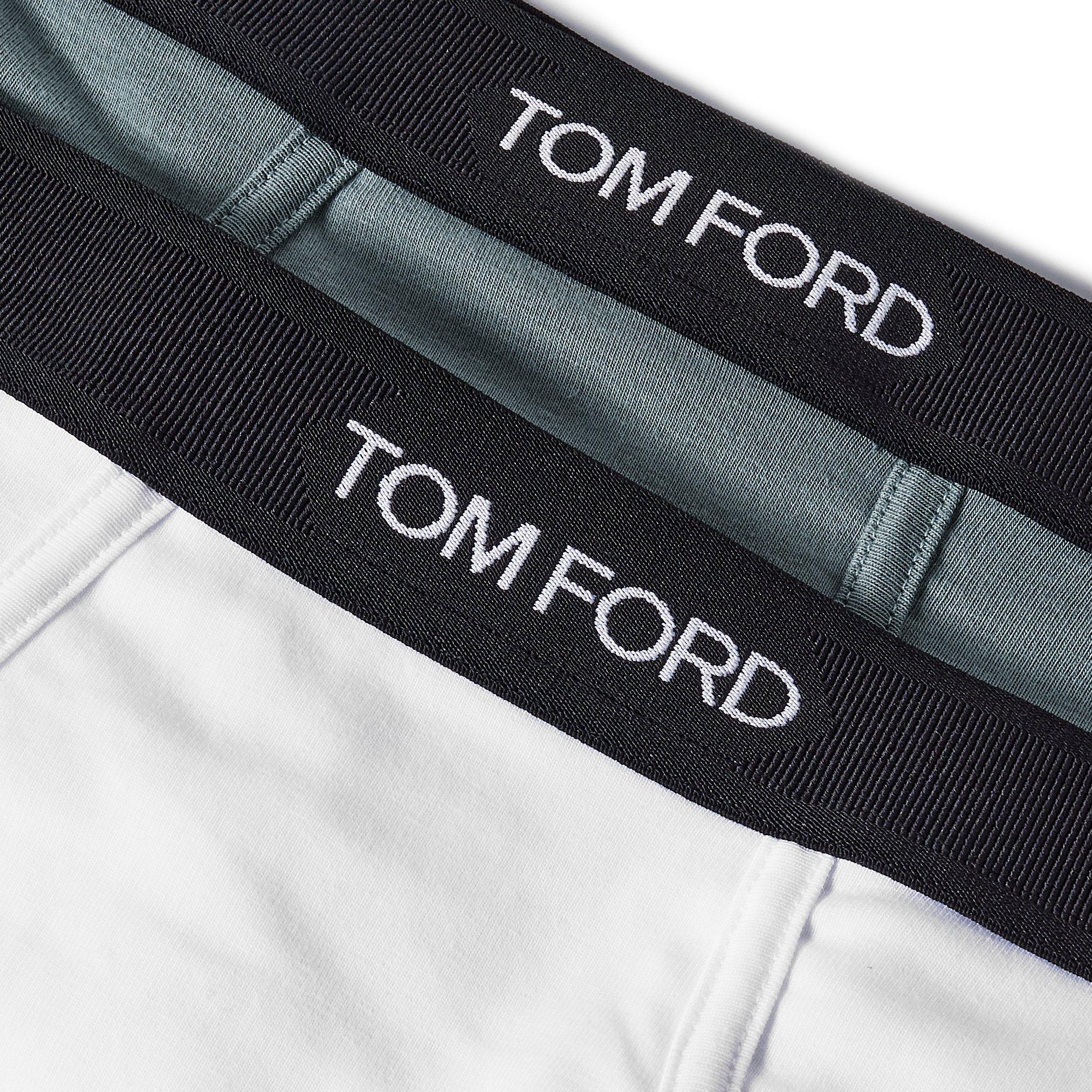 White/Teal - Tom Ford - Men's Plain Cotton Briefs, 2-Pack - 3