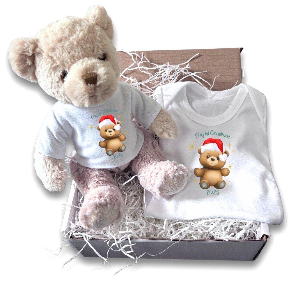 White - Aye Do Gifts - Happy 1st Christmas Gift Hamper - Teddy & Vest - 1