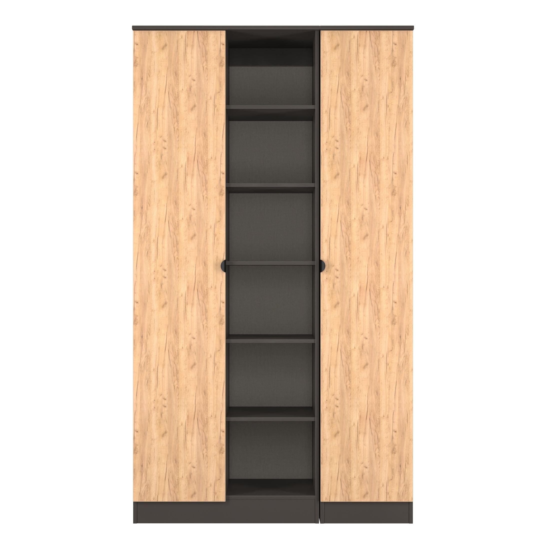 Craft Oak & Gra - Welcome Furniture - Solomon 2 Door Open Shelf Triple Wardrobe - 1