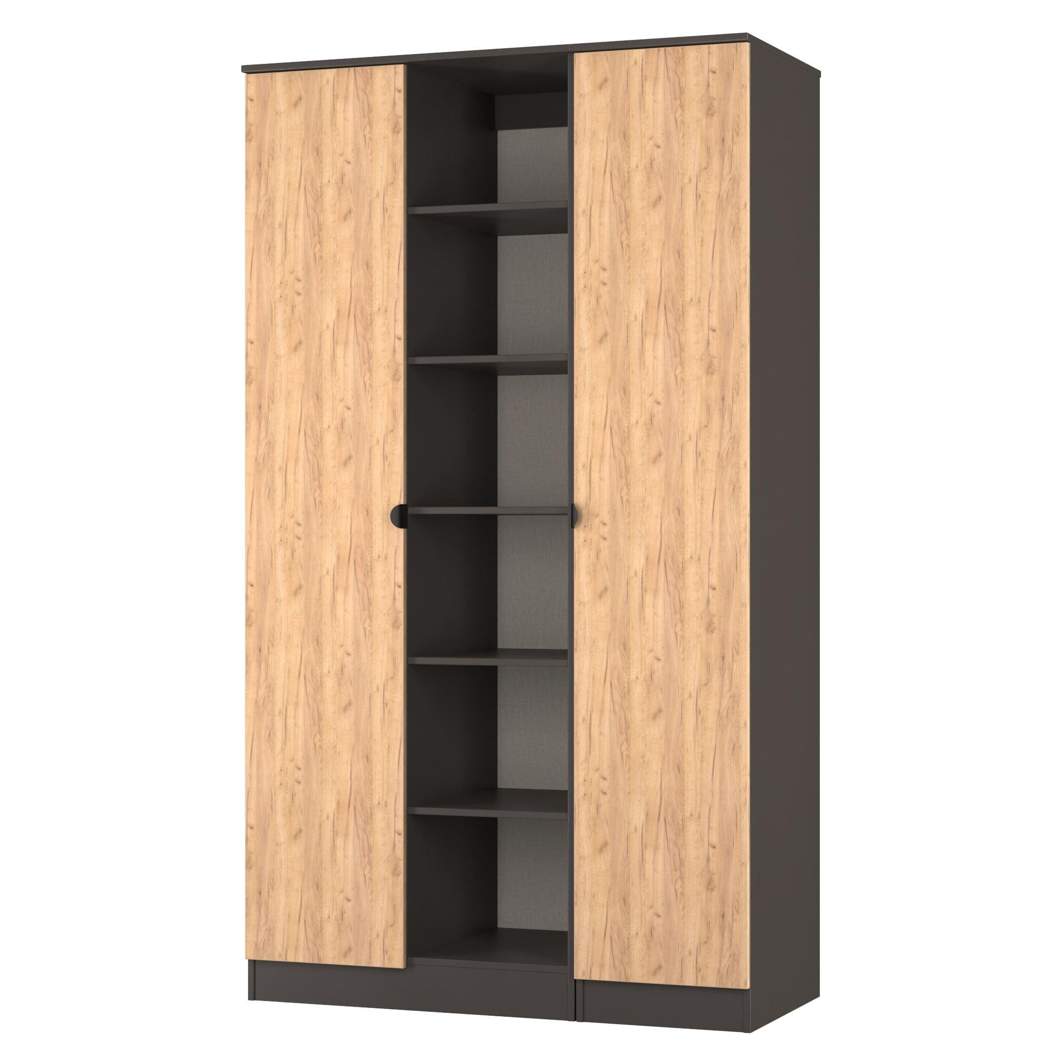 Craft Oak & Gra - Welcome Furniture - Solomon 2 Door Open Shelf Triple Wardrobe - 3