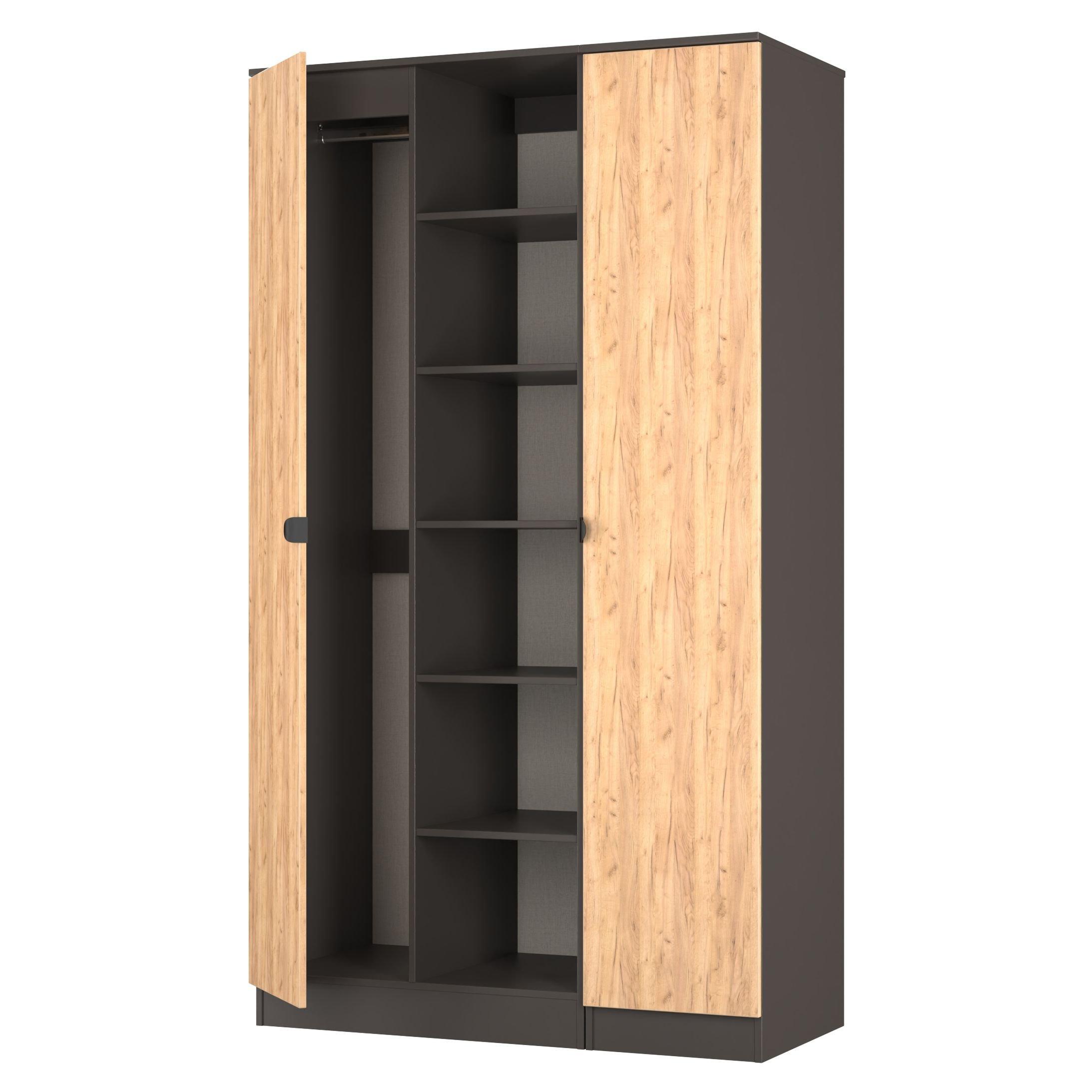 Craft Oak & Gra - Welcome Furniture - Solomon 2 Door Open Shelf Triple Wardrobe - 4