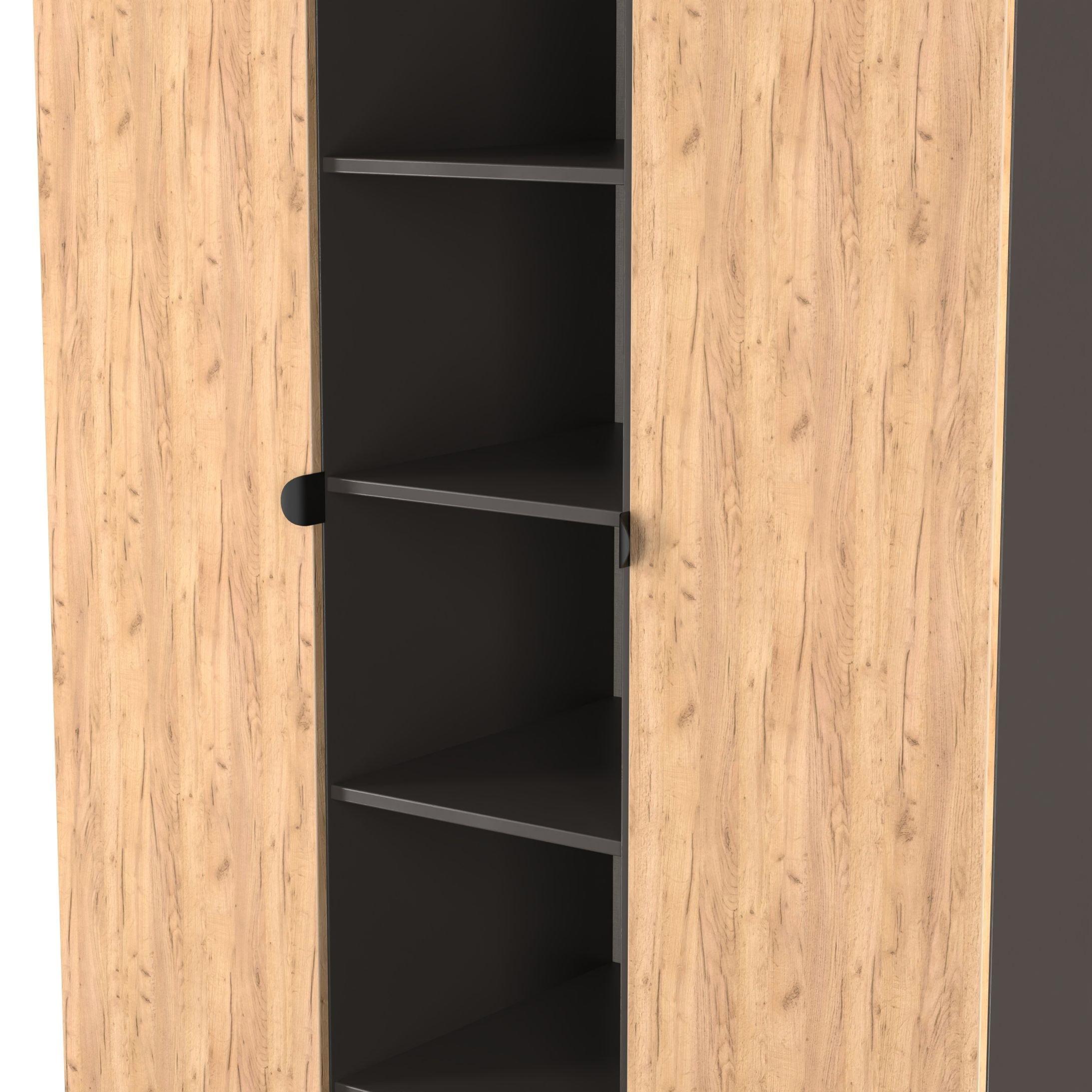 Craft Oak & Gra - Welcome Furniture - Solomon 2 Door Open Shelf Triple Wardrobe - 5