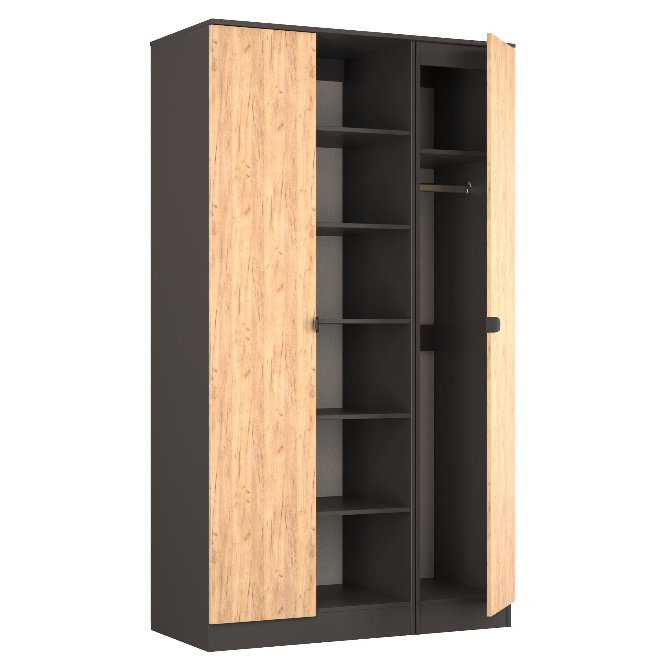 Craft Oak & Gra - Welcome Furniture - Solomon 2 Door Open Shelf Triple Wardrobe - 6