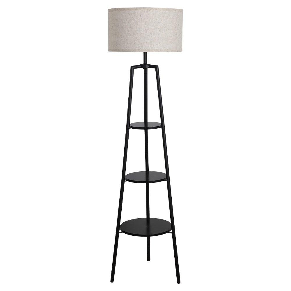 Black - Kabinet UK - Round Shelf Floor Lamp with Fabric Lampshade - 2