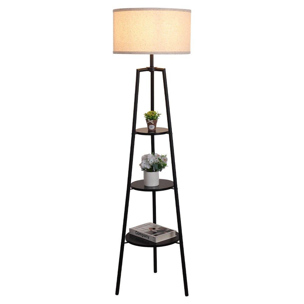Black - Kabinet UK - Round Shelf Floor Lamp with Fabric Lampshade - 3