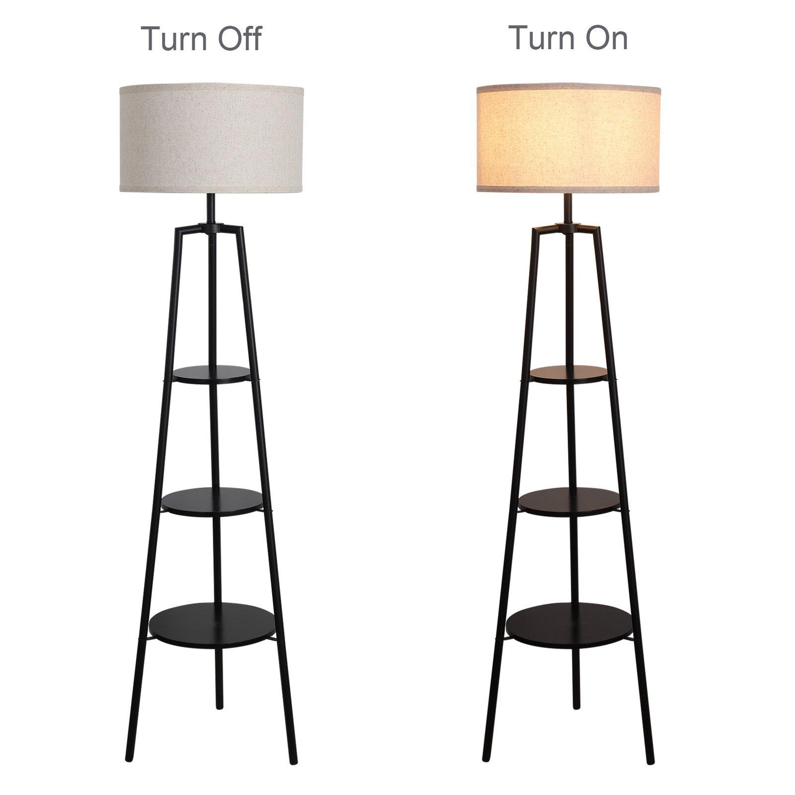 Black - Kabinet UK - Round Shelf Floor Lamp with Fabric Lampshade - 5