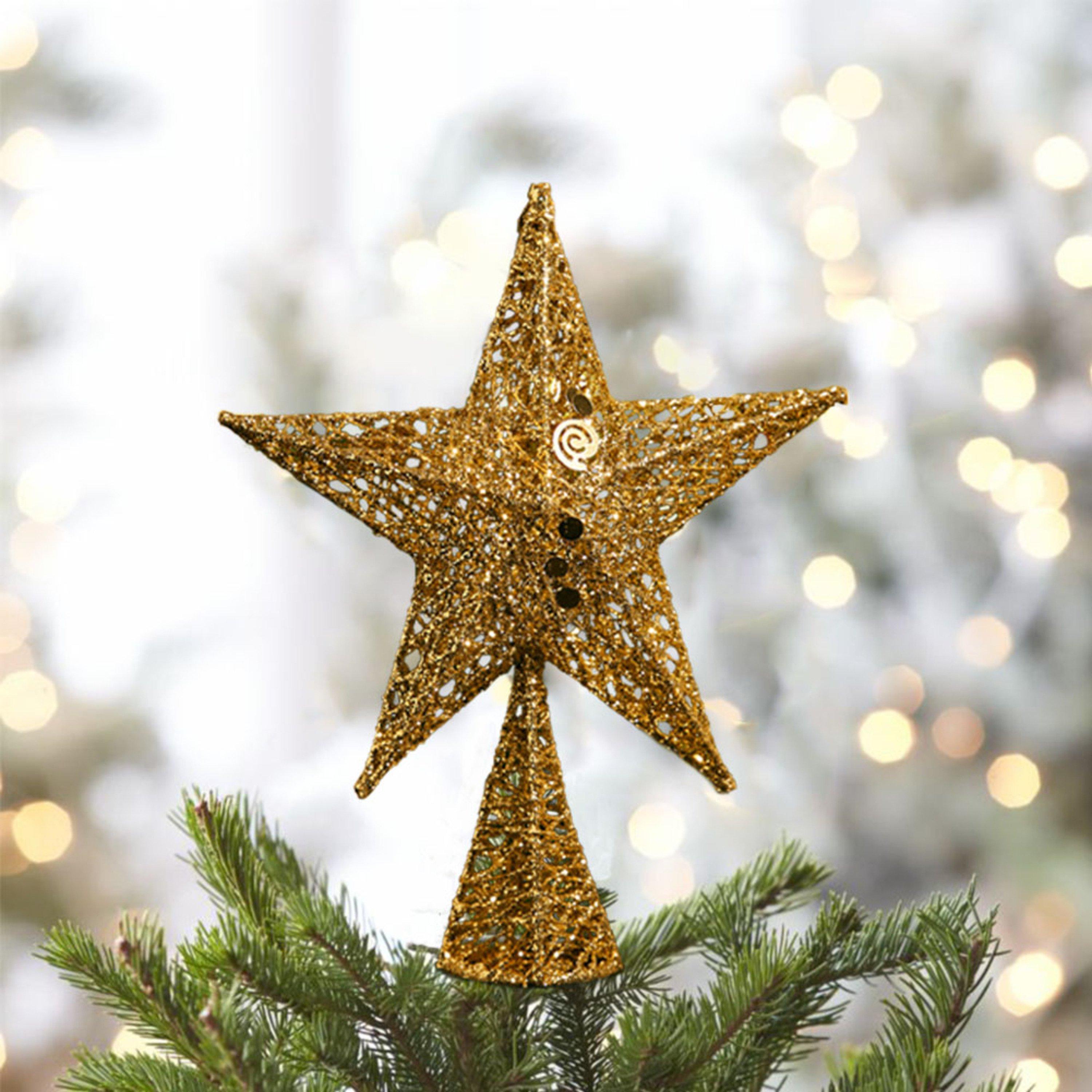 Life Ideas  Wrought Iron Christmas Tree Topper Star Ornament - Gold - L