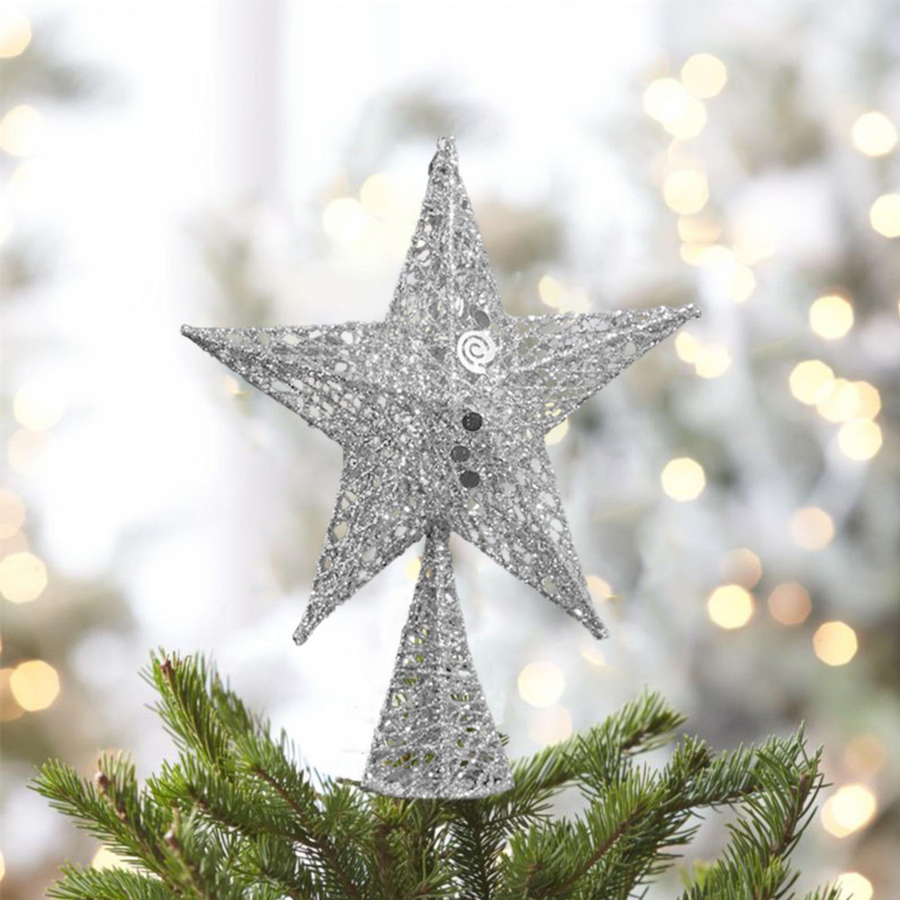 Life Ideas  Wrought Iron Christmas Tree Topper Star Ornament - Silver - L