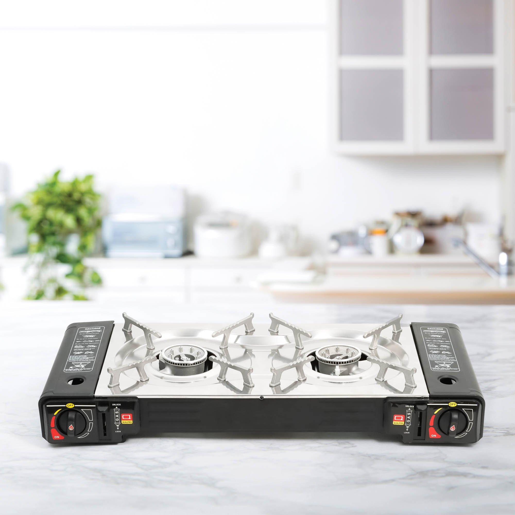 Black - Streetwize - Double burner portable gas stove. - 2