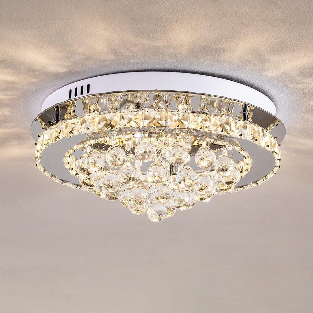 Kabinet Uk  Round Crystal-Droplet Led Semi-Flush Ceiling Light - Silver