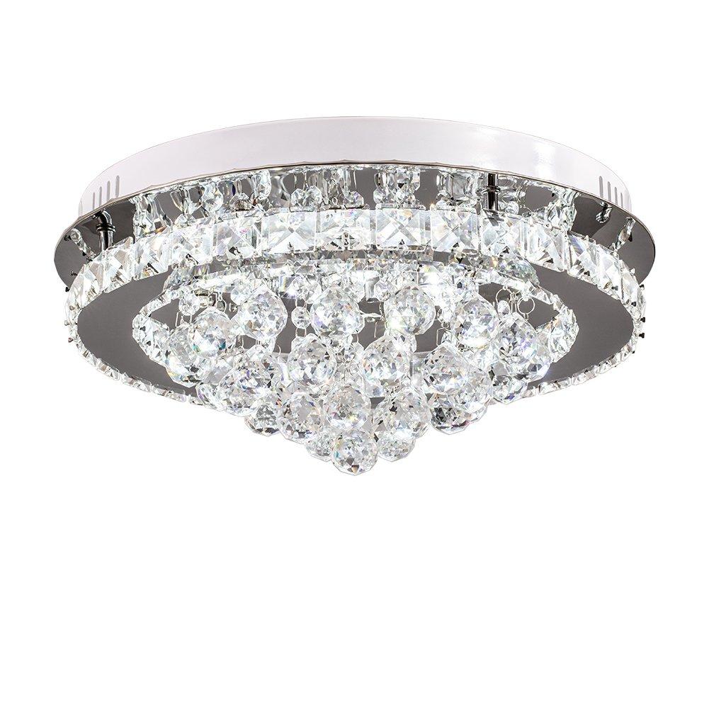 Silver - Kabinet UK - Round Crystal-Droplet LED Semi-Flush Ceiling Light - 2