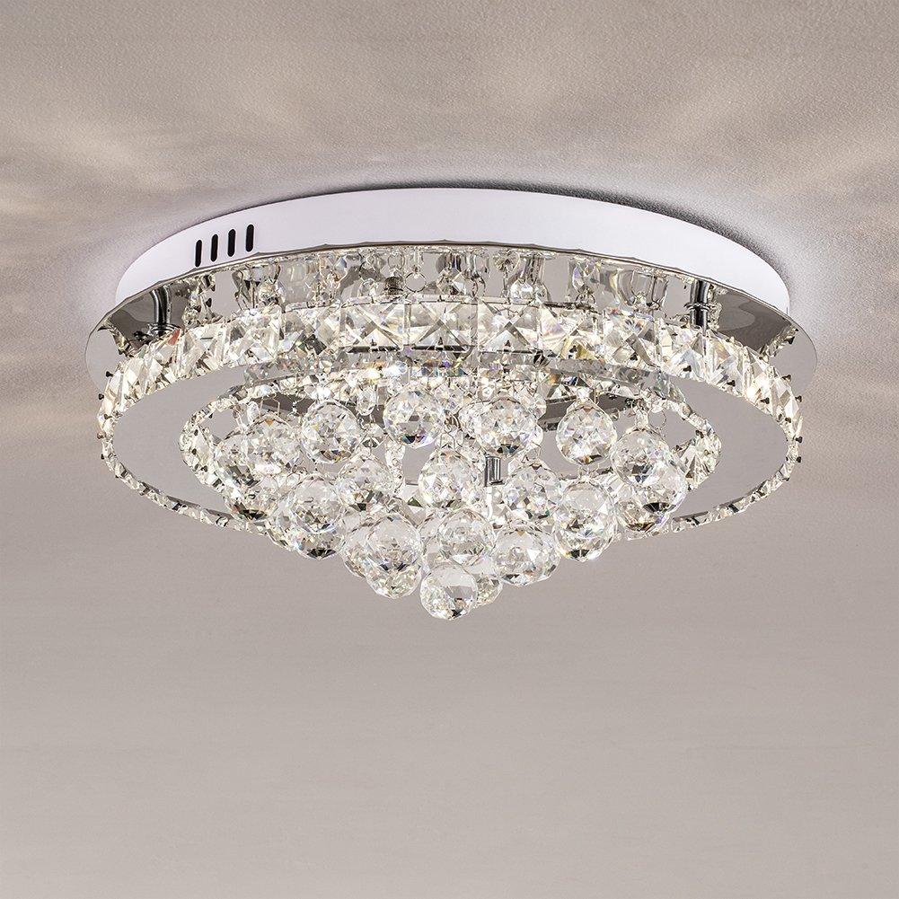Silver - Kabinet UK - Round Crystal-Droplet LED Semi-Flush Ceiling Light - 3
