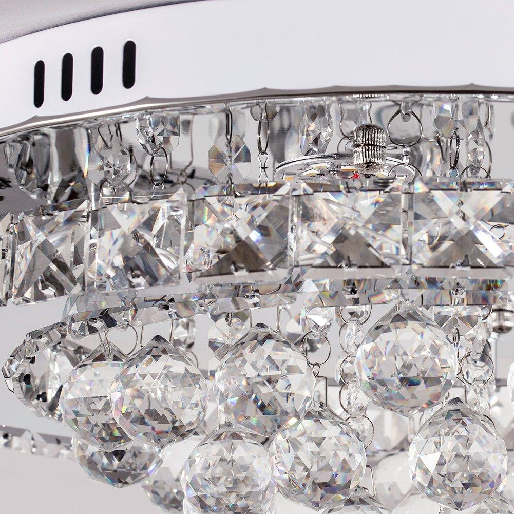 Silver - Kabinet UK - Round Crystal-Droplet LED Semi-Flush Ceiling Light - 5