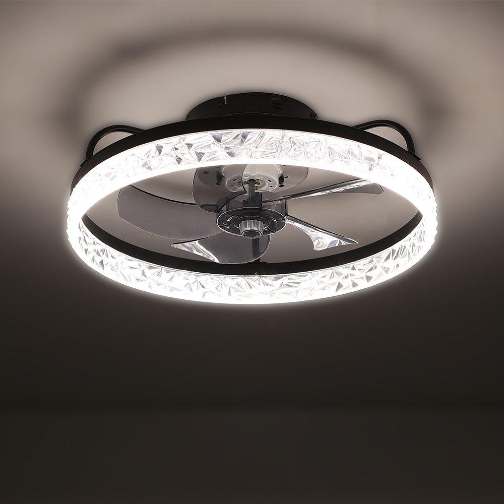 Black - Kabinet UK - Modern Round Crystal Ceiling Fan with Light - 3