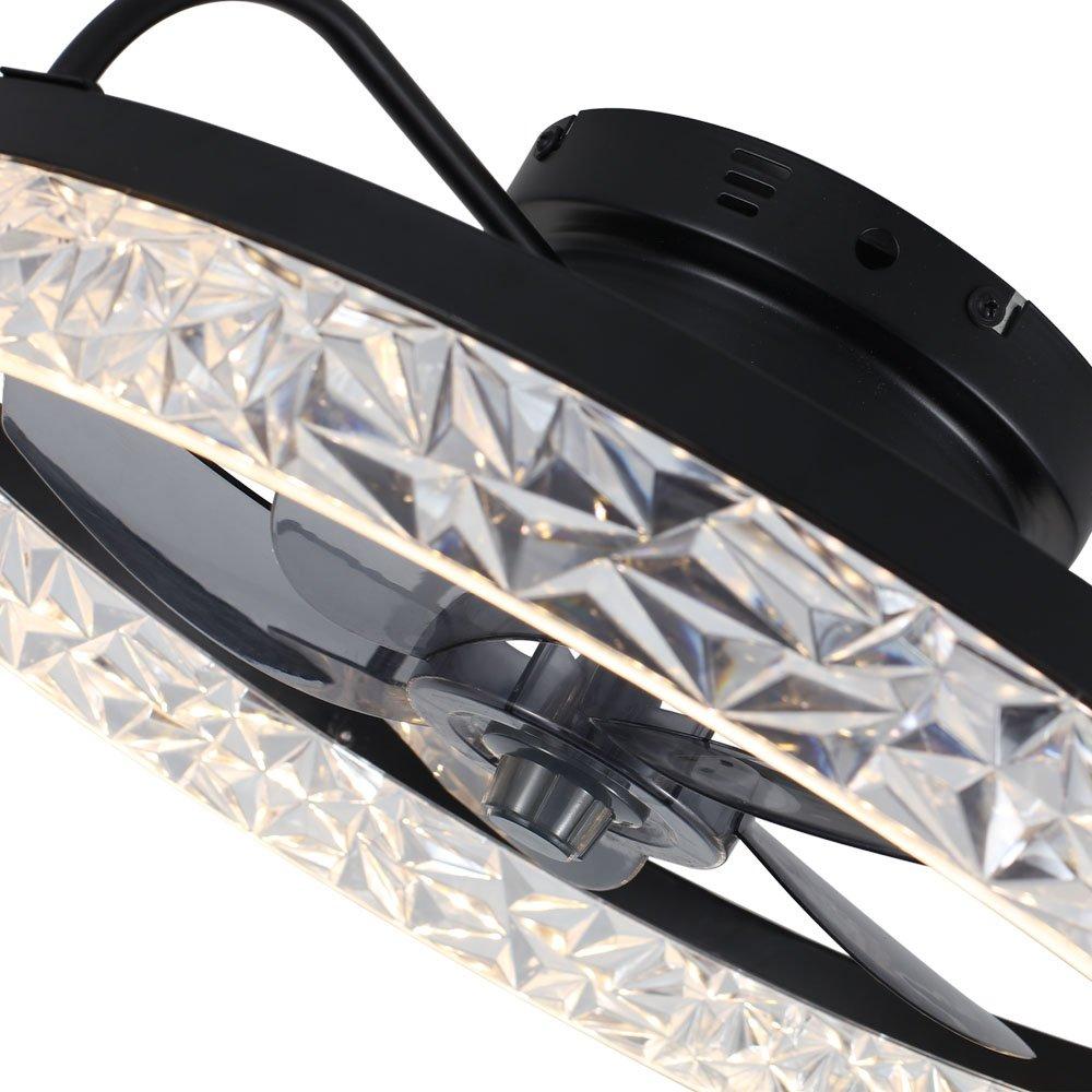 Black - Kabinet UK - Modern Round Crystal Ceiling Fan with Light - 5