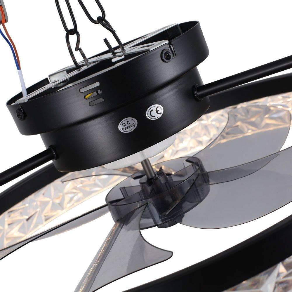 Black - Kabinet UK - Modern Round Crystal Ceiling Fan with Light - 6