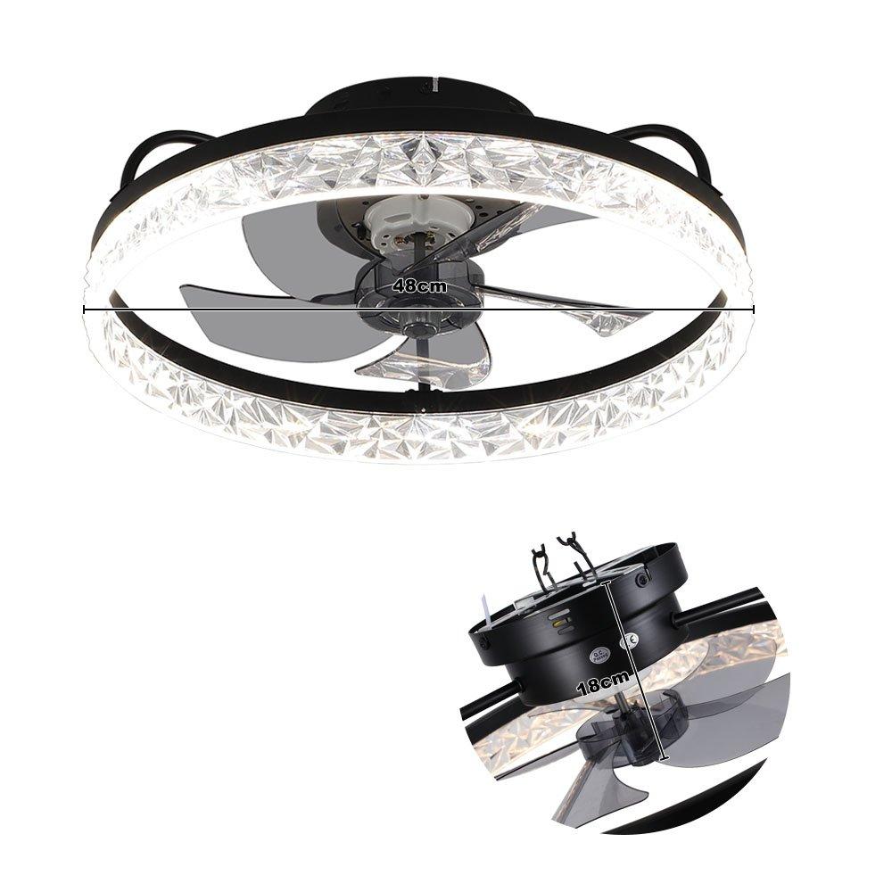 Black - Kabinet UK - Modern Round Crystal Ceiling Fan with Light - 7