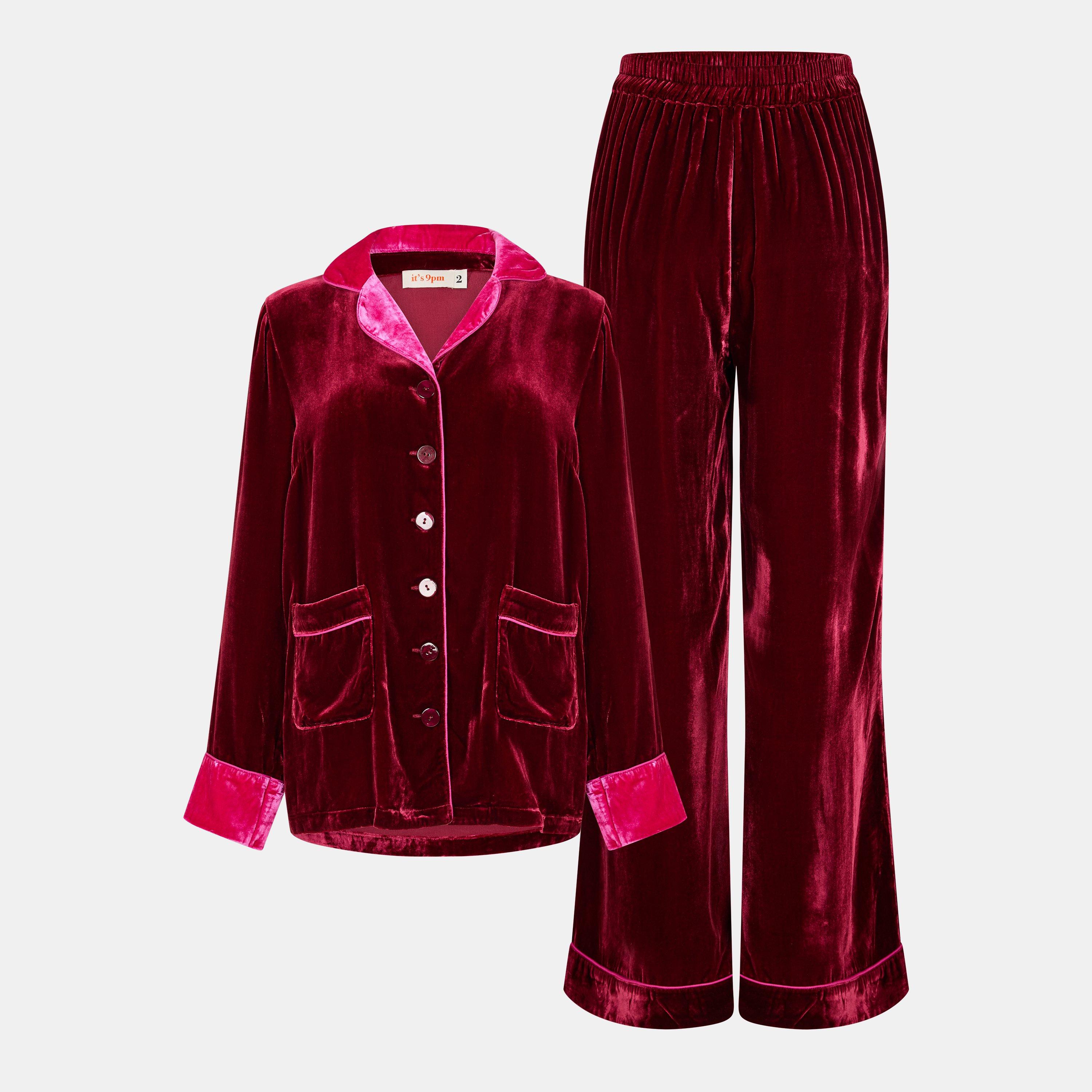 Burgundy - Its 9pm - Women's Clara Silk Long Sleeve Pyjama Sets - 2
