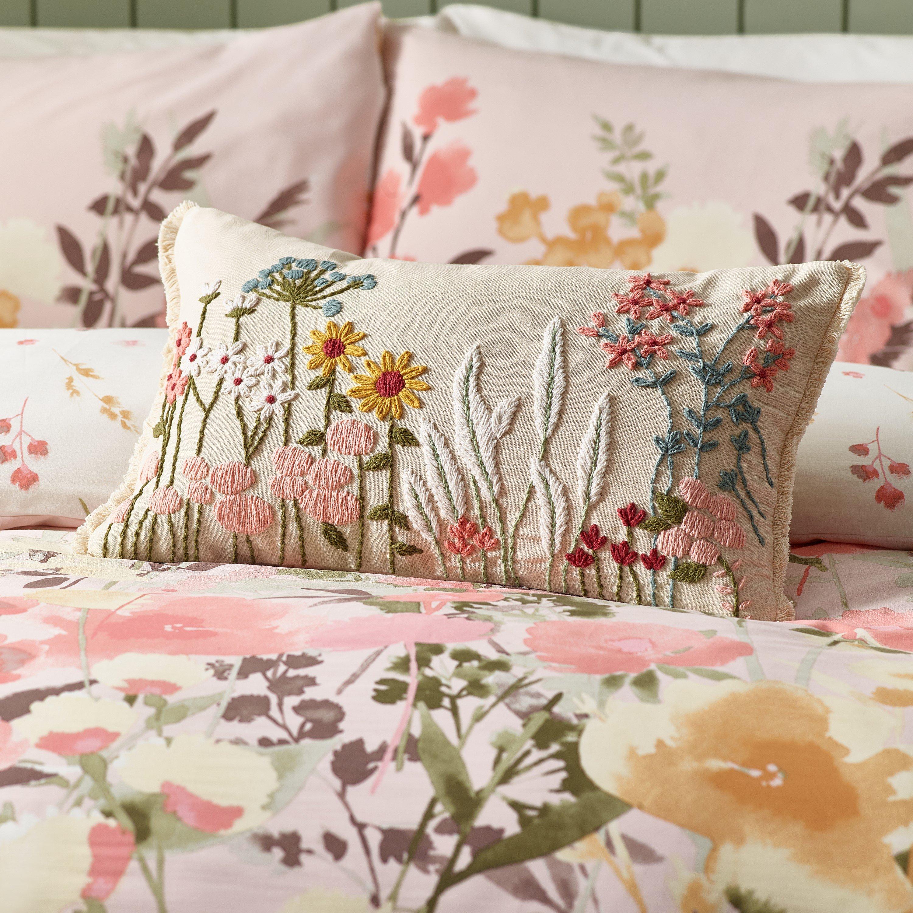 Natural - Catherine Lansfield - Countryside Floral Embellished Cushion - 1