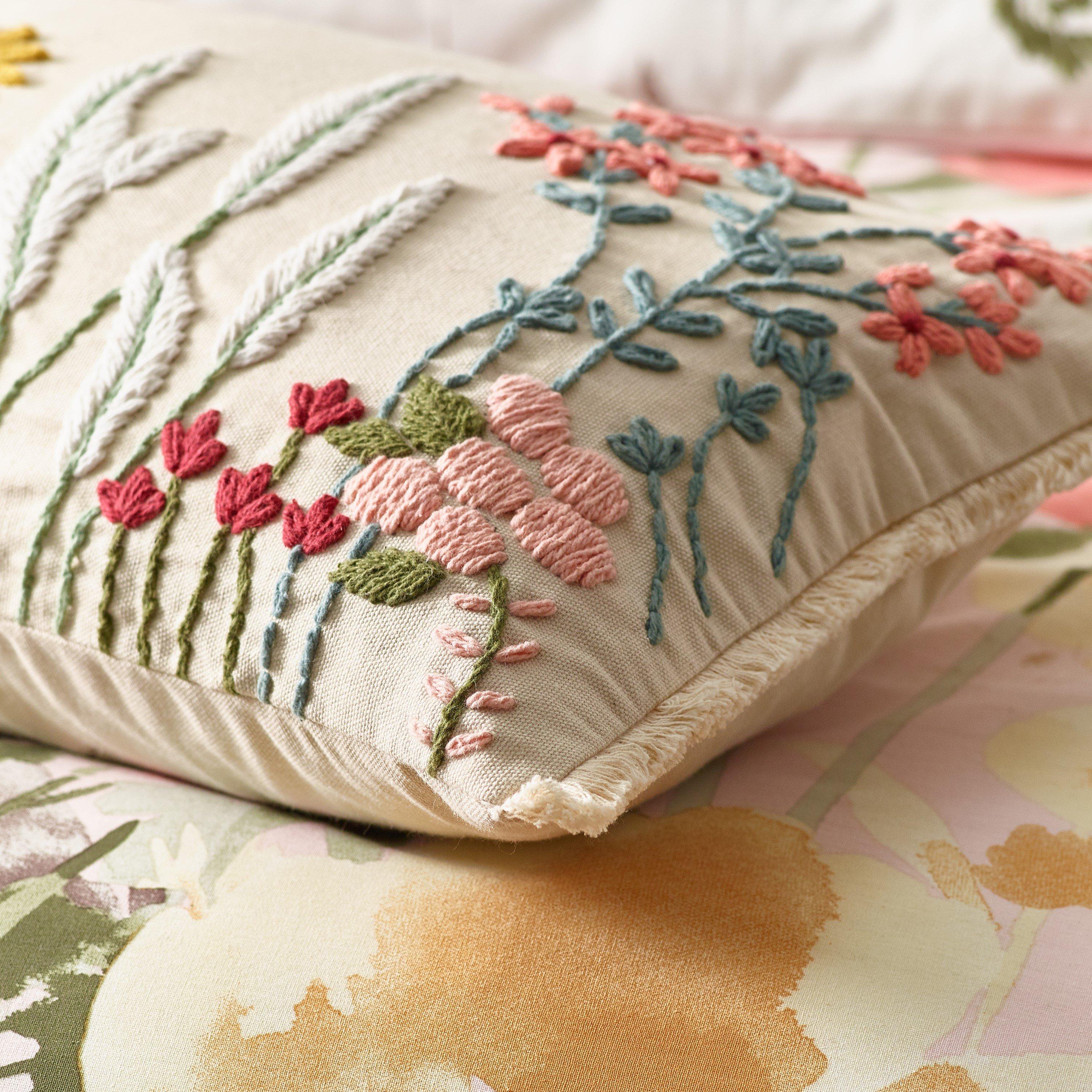 Natural - Catherine Lansfield - Countryside Floral Embellished Cushion - 2