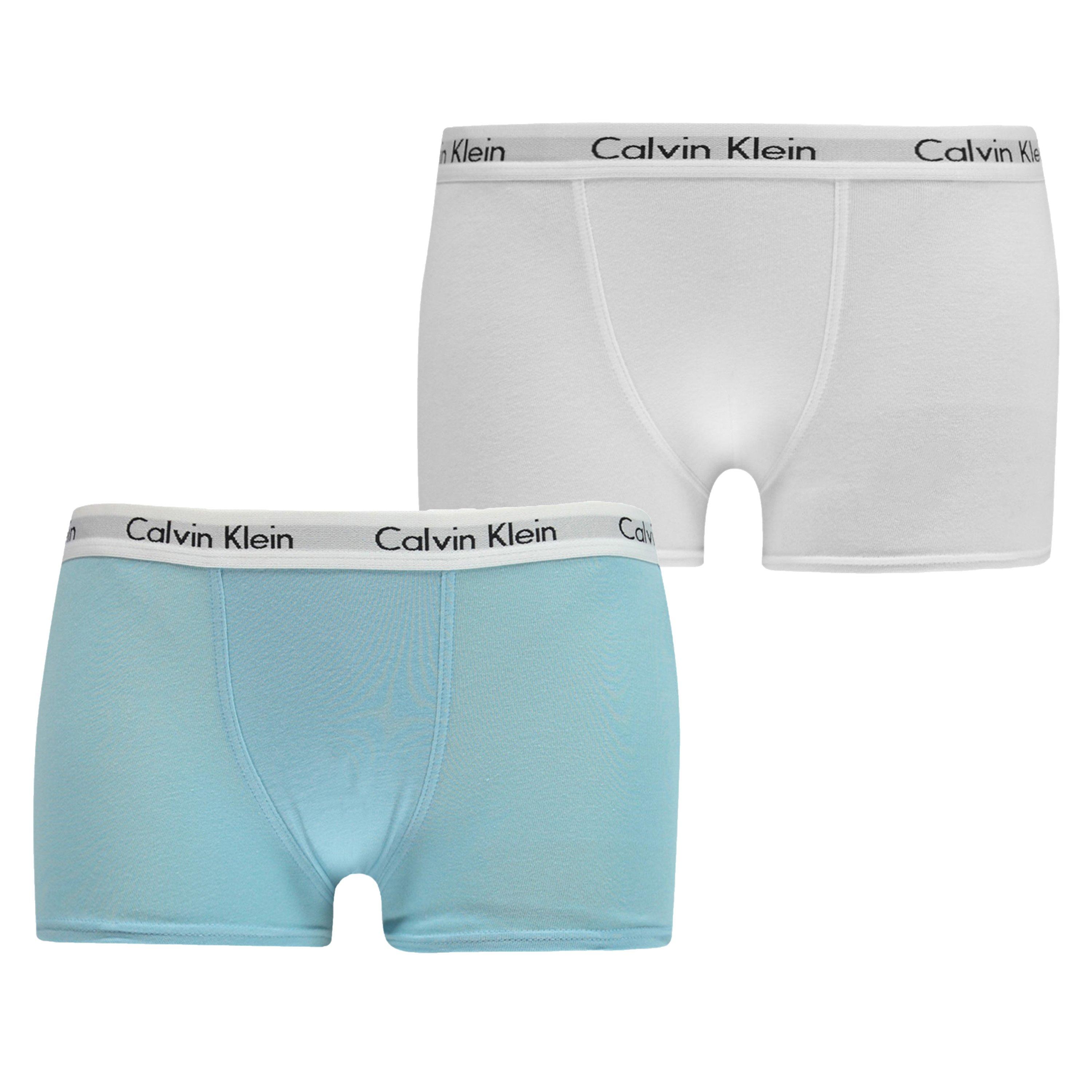 Calvin Klein Boys 2 Pack Boxer Shorts - White/Aqua - 14-16Y