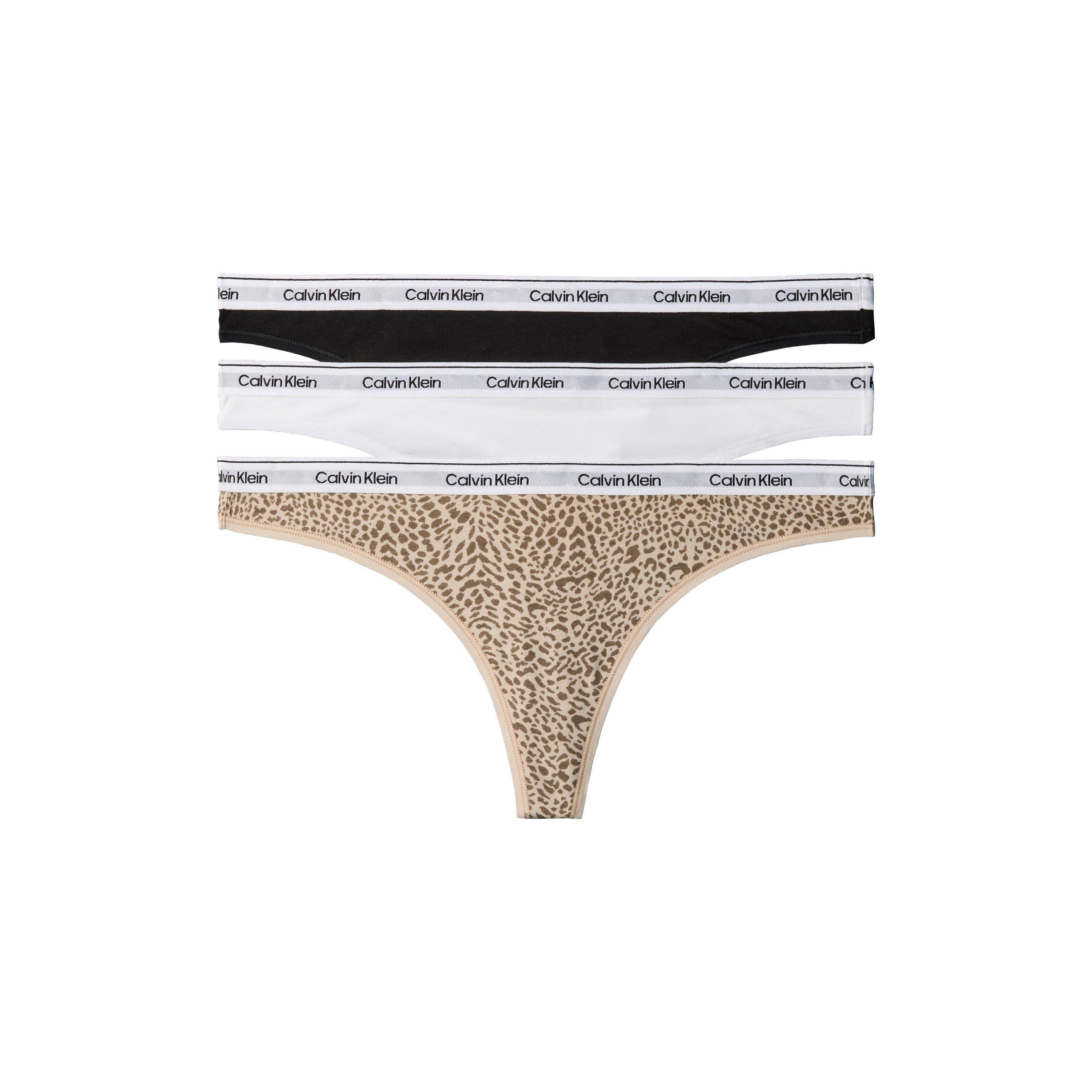 Calvin Klein Women's 3 Pack Thongs - Black/White/Leo - 16 (XL)